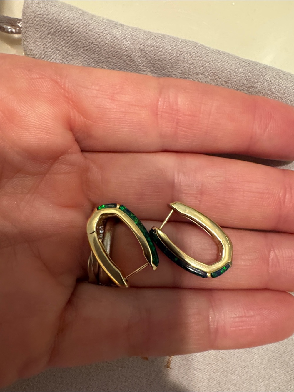 Kendra Scott Gold Hoop Earrings with Iridescent Teal Inlay - Picture 4 of 4